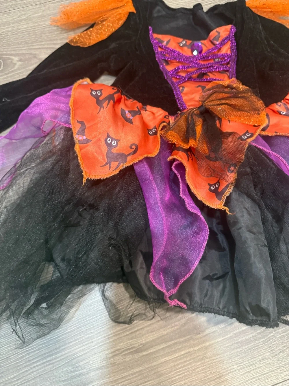Toddlers Halloween Witch Costume Dress - Black, Orange & Purple